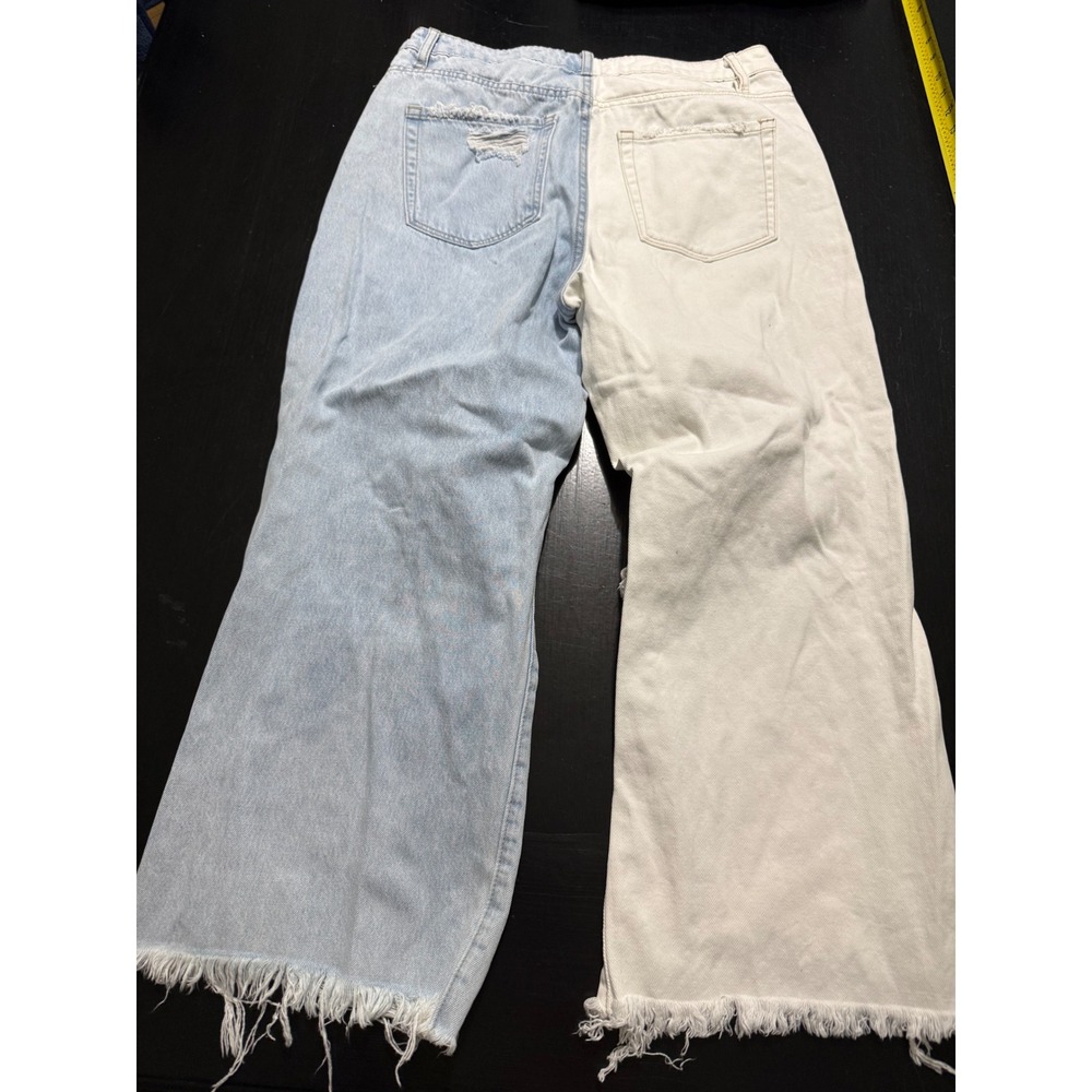 Vervet Los Angeles Two Tone Colorblock Distressed Wide Leg Jeans White Blue 29 - Picture 7 of 7